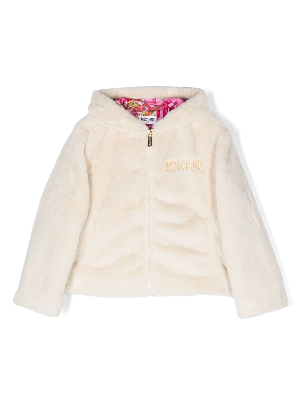 Moschino Kids' Hooded Faux-fur Jacket In White