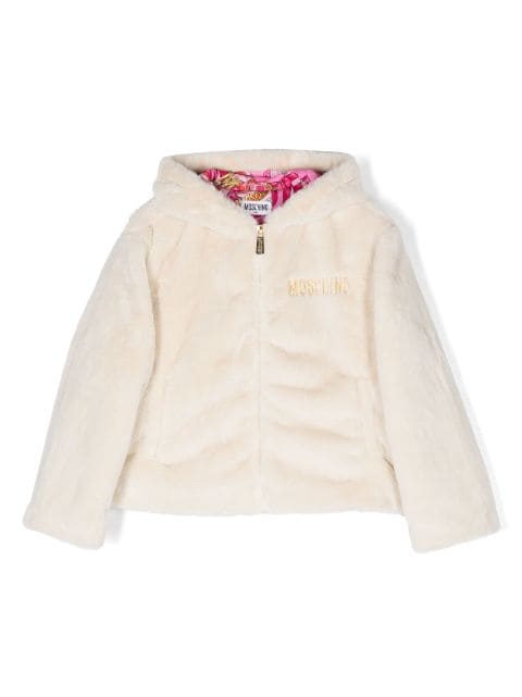 Moschino Kids hooded faux-fur jacket