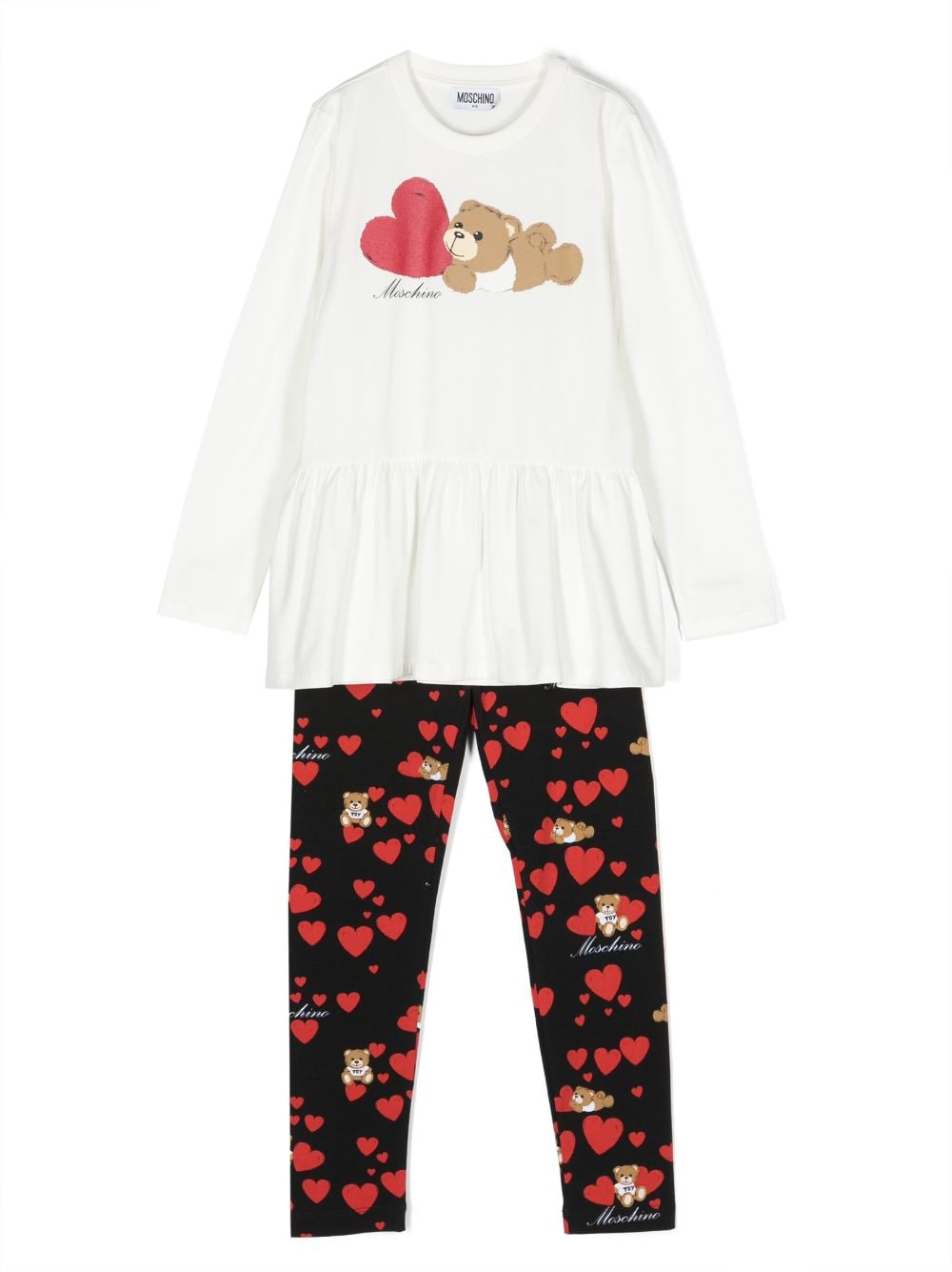 Image 1 of Moschino Kids Teddy Bear heart-print trouser set