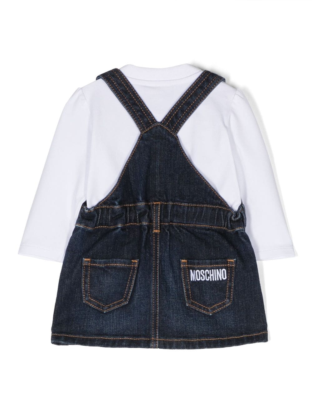 Shop Moschino Dungarees Skirt Set In Blue
