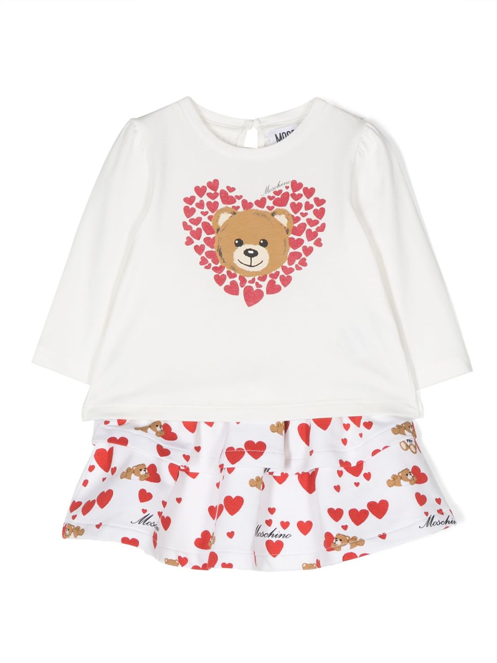 Moschino Kids Teddy Bear-motif jersey-fleece dress - White