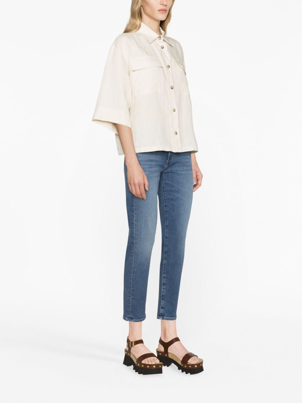 Shop Peserico Short-sleeved Linen Shirt In Neutrals