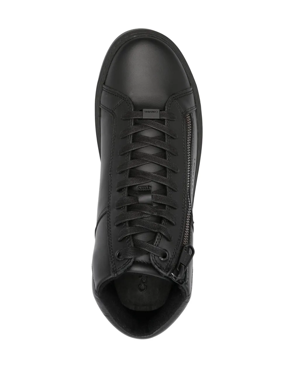 Shop Calvin Klein Logo-debossed Leather Sneakers In Black