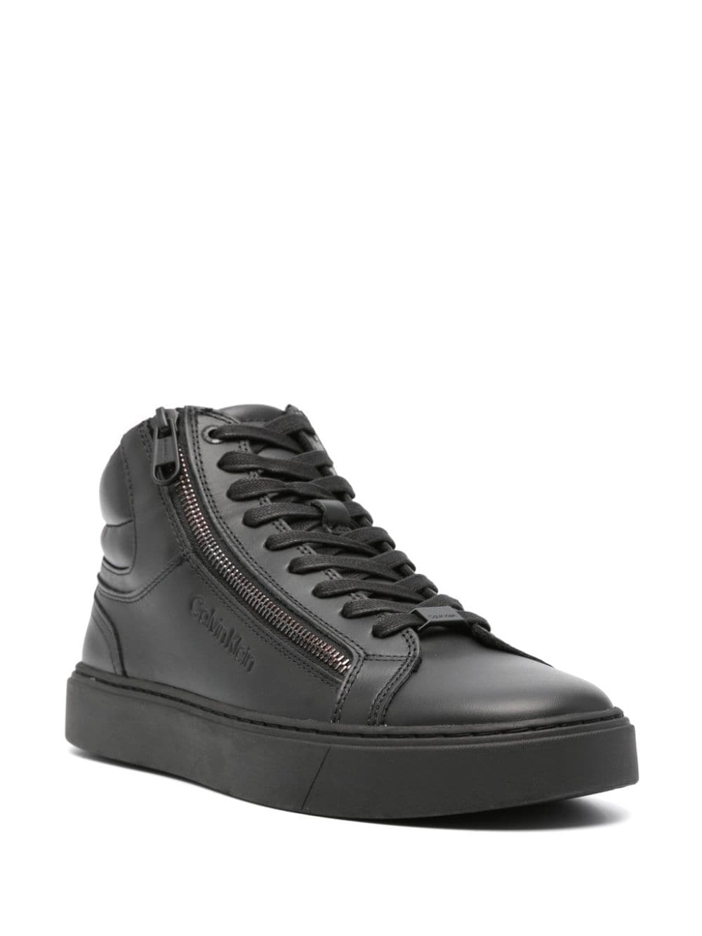 Shop Calvin Klein Logo-debossed Leather Sneakers In Black