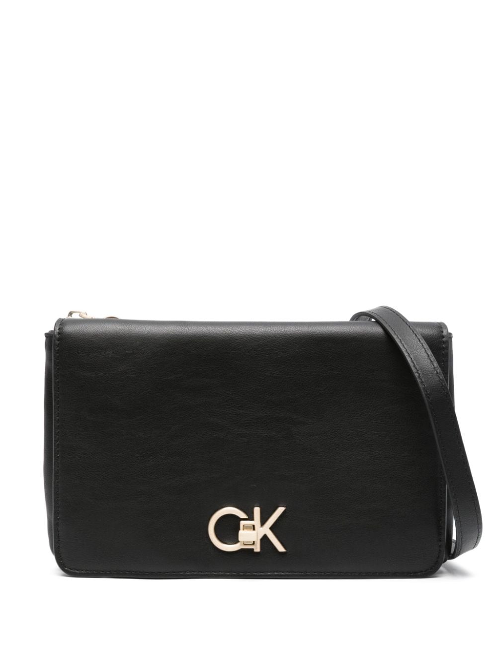Calvin Klein Logo-plaque Faux-leather Crossbody Bag In Black