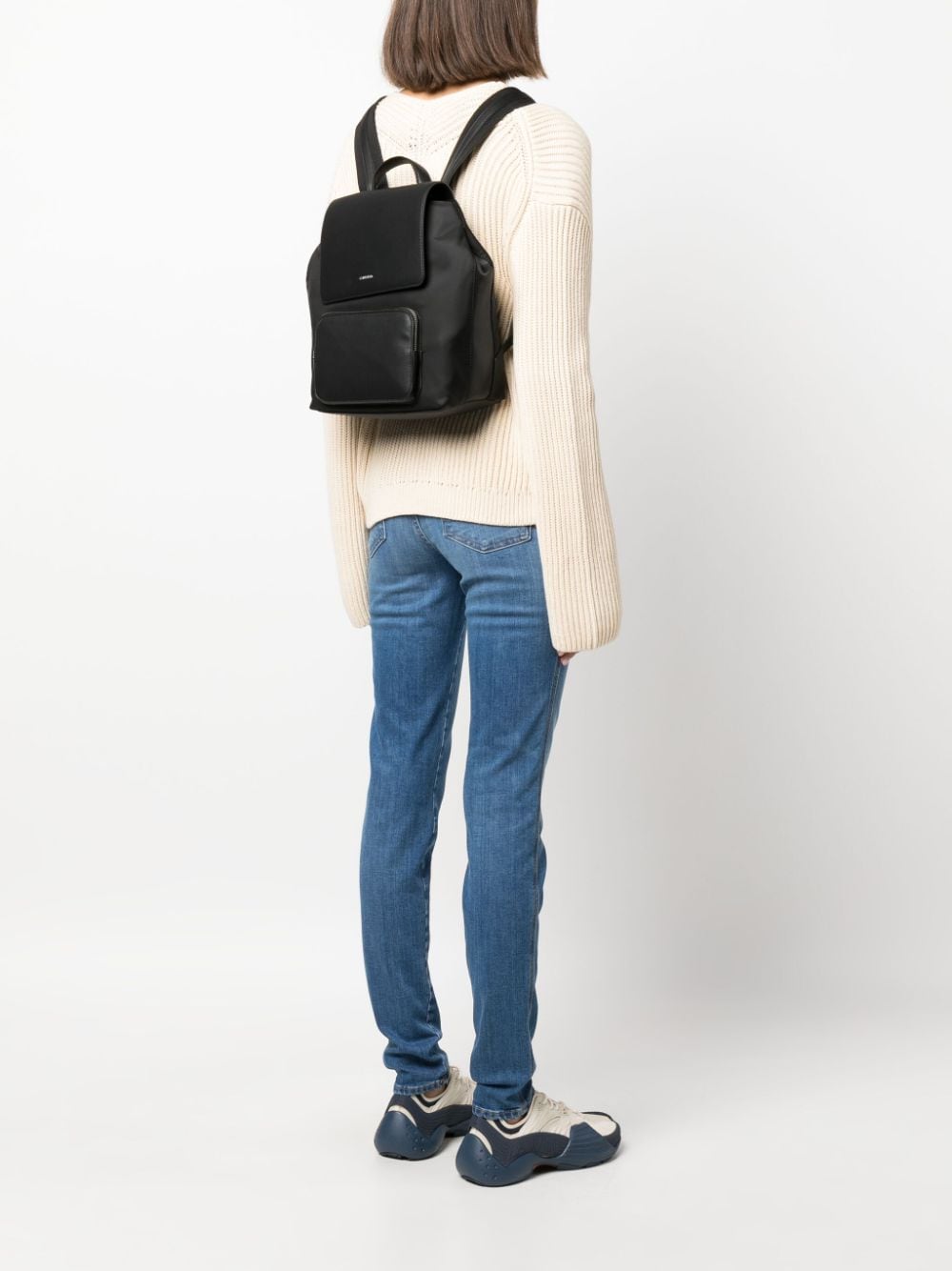 Shop Calvin Klein Logo-lettering Faux-leather Backpack In Black