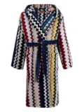 Missoni Home zigzag-print belted hooded bathrobe - Blue