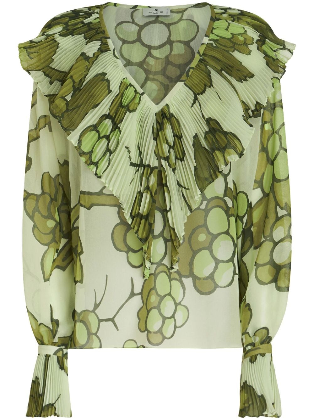 Shop Etro Berry-print Ruffled Blouse In Green