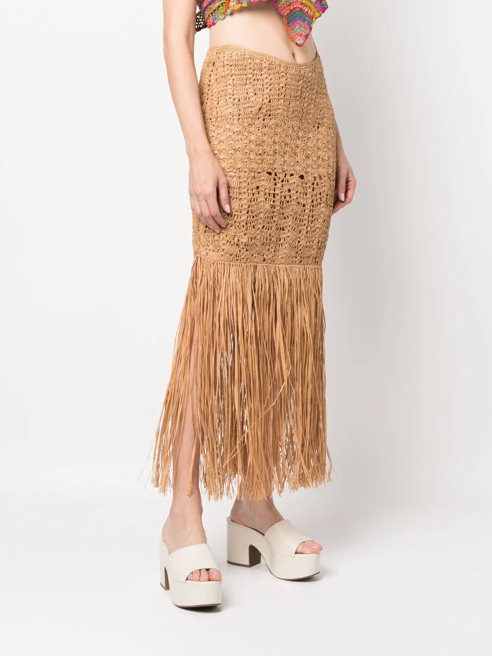 MADE FOR A WOMAN Fringed Raffia Midi Skirt Farfetch