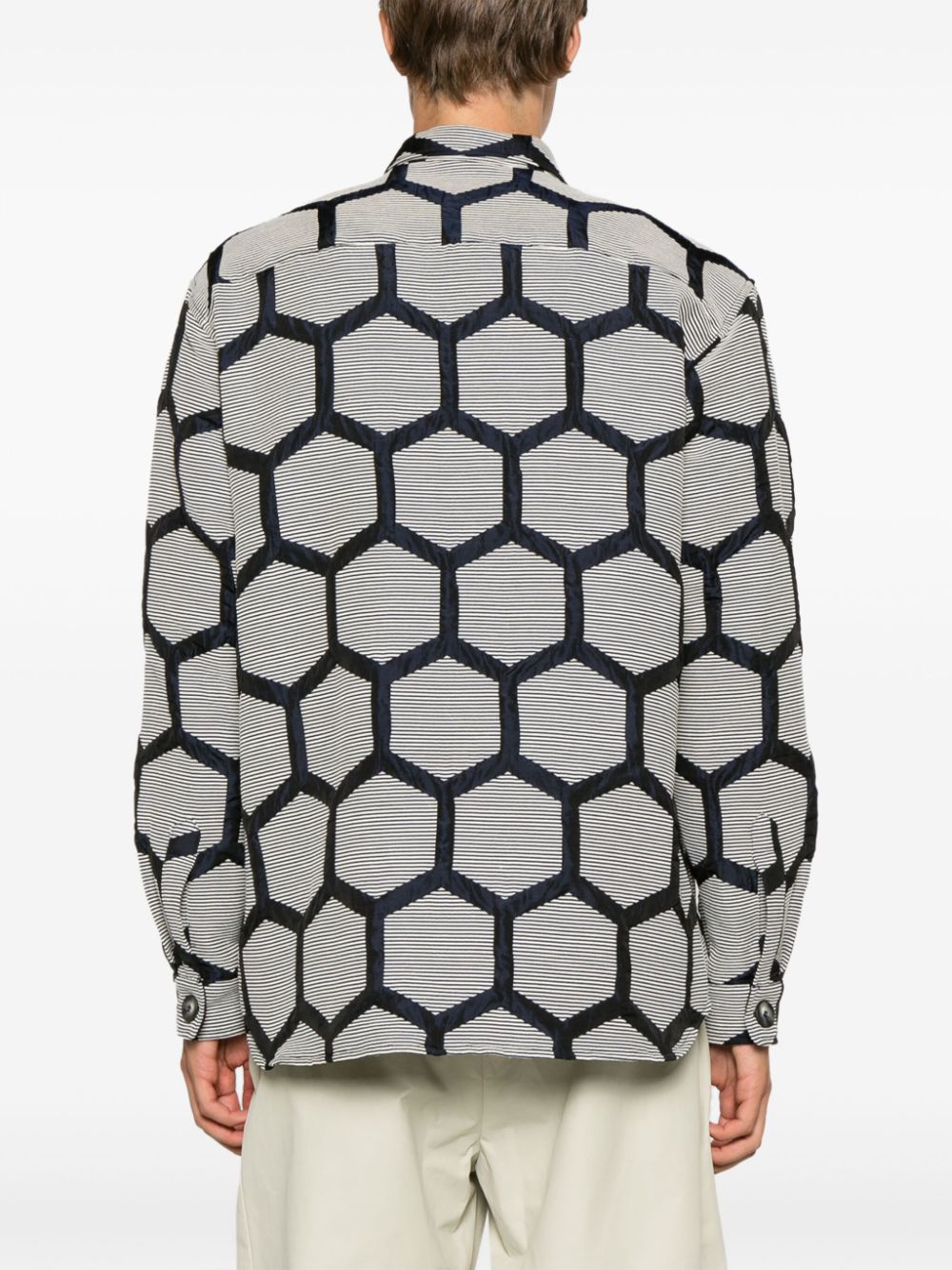 Shop Labrum London Hexagon-pattern Long-sleeve Shirt In Blue