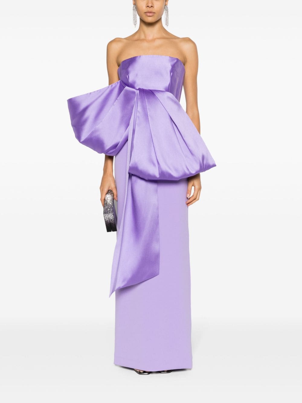 Shop Solace London The Maeve Bow-embellished Gown In Violett