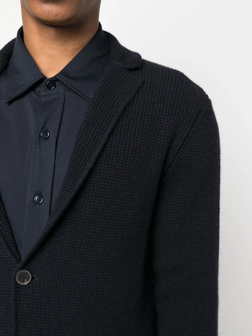 Brioni Waffle-knit Button-up Cardigan In Blue