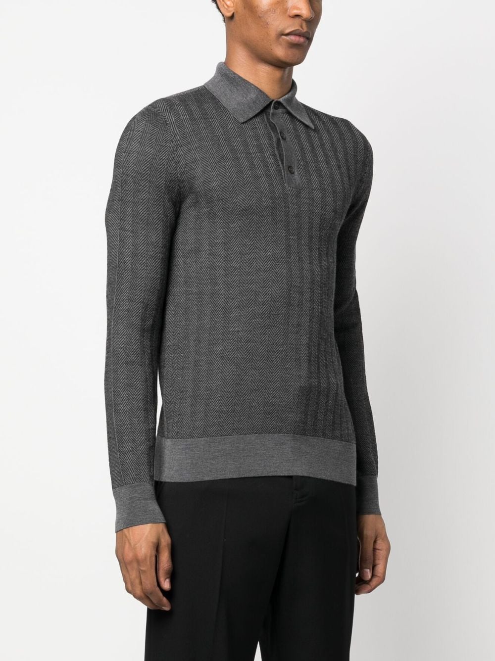 Shop Brioni Long-sleeve Wool Polo Shirt In Grey