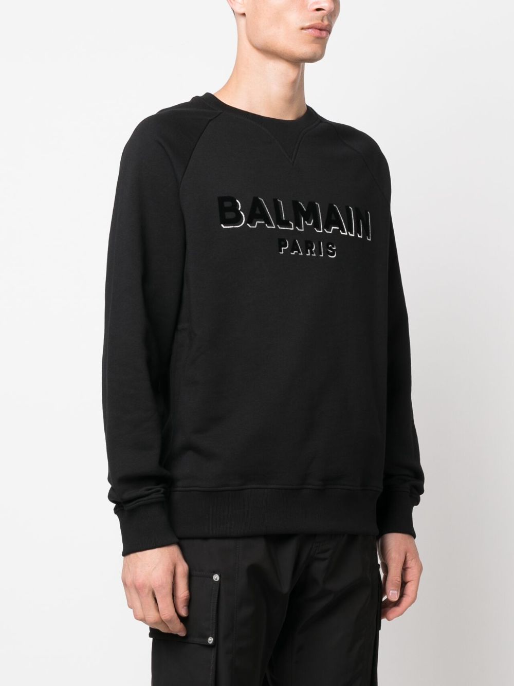 Shop Balmain Logo-print Crew-neck Sweatshirt In Black