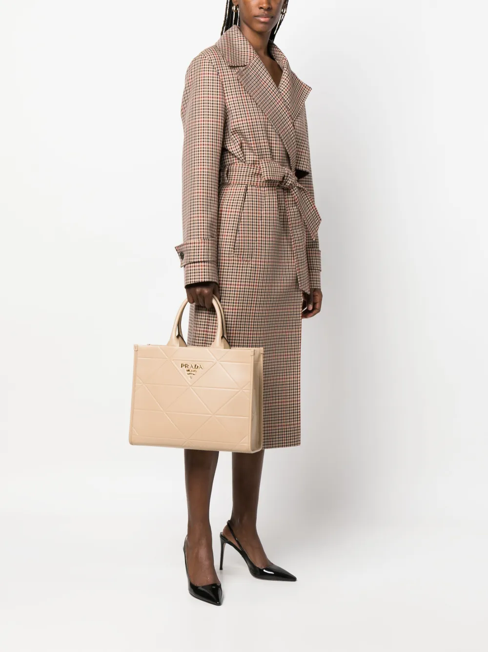 Prada Shopper met logoplakkaat - Beige