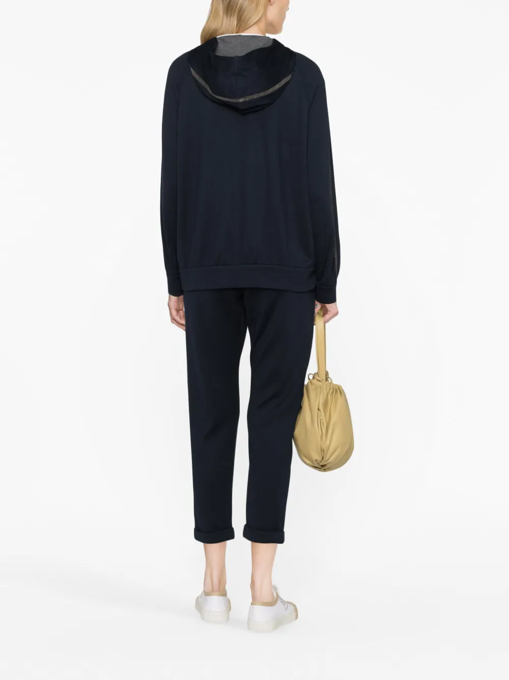 Brunello Cucinelli Monili-trimmed Zipped Hoodie In 蓝色