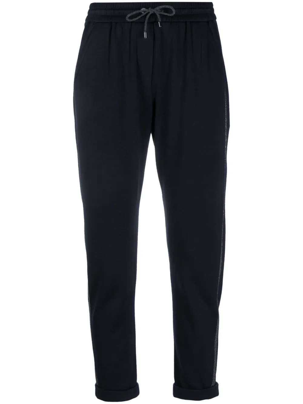 Brunello Cucinelli Monili-trimmed cropped track pants | Blue | Image 1