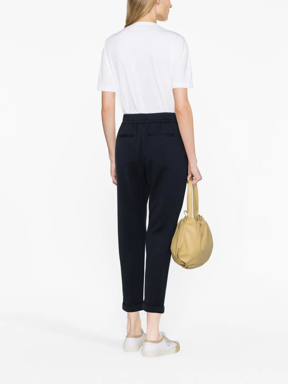 Brunello Cucinelli Monili-trimmed Cropped Track Pants In Blau