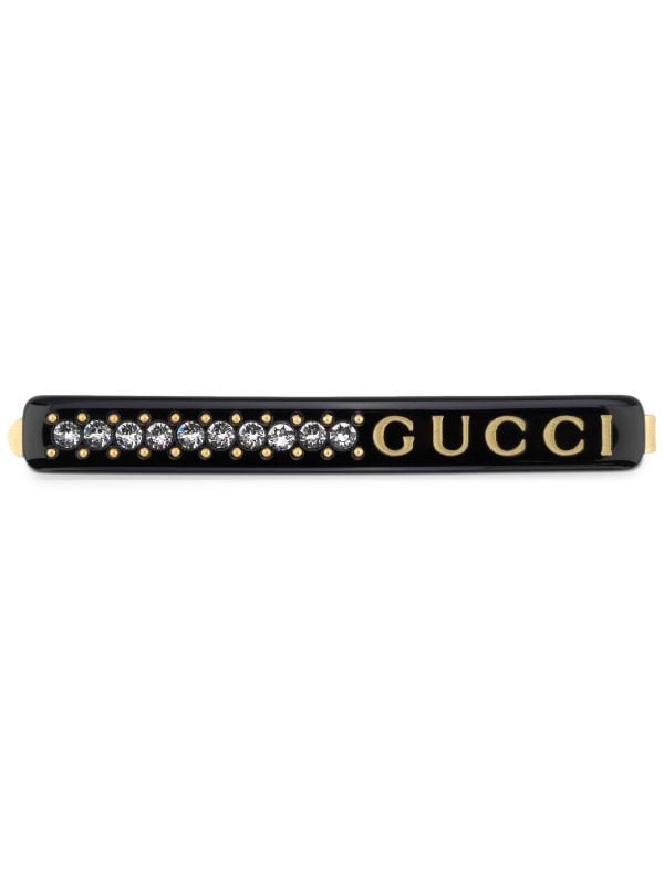 Logo Crystal Embellished Hair Clip in Black - Gucci