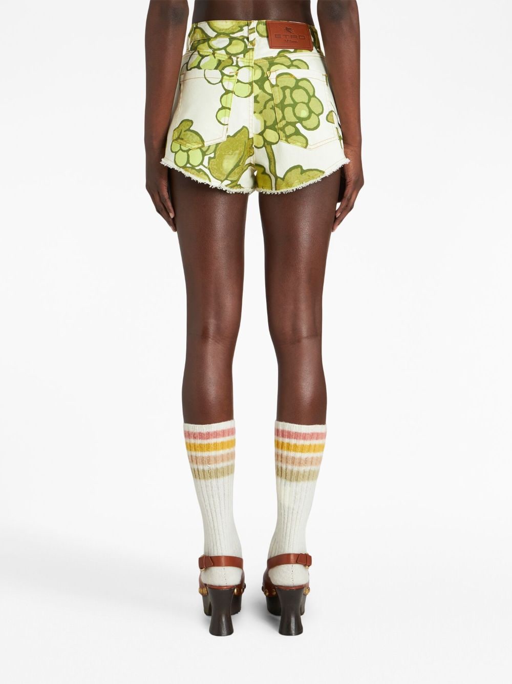 Shop Etro Berry-print Denim Shorts In Green