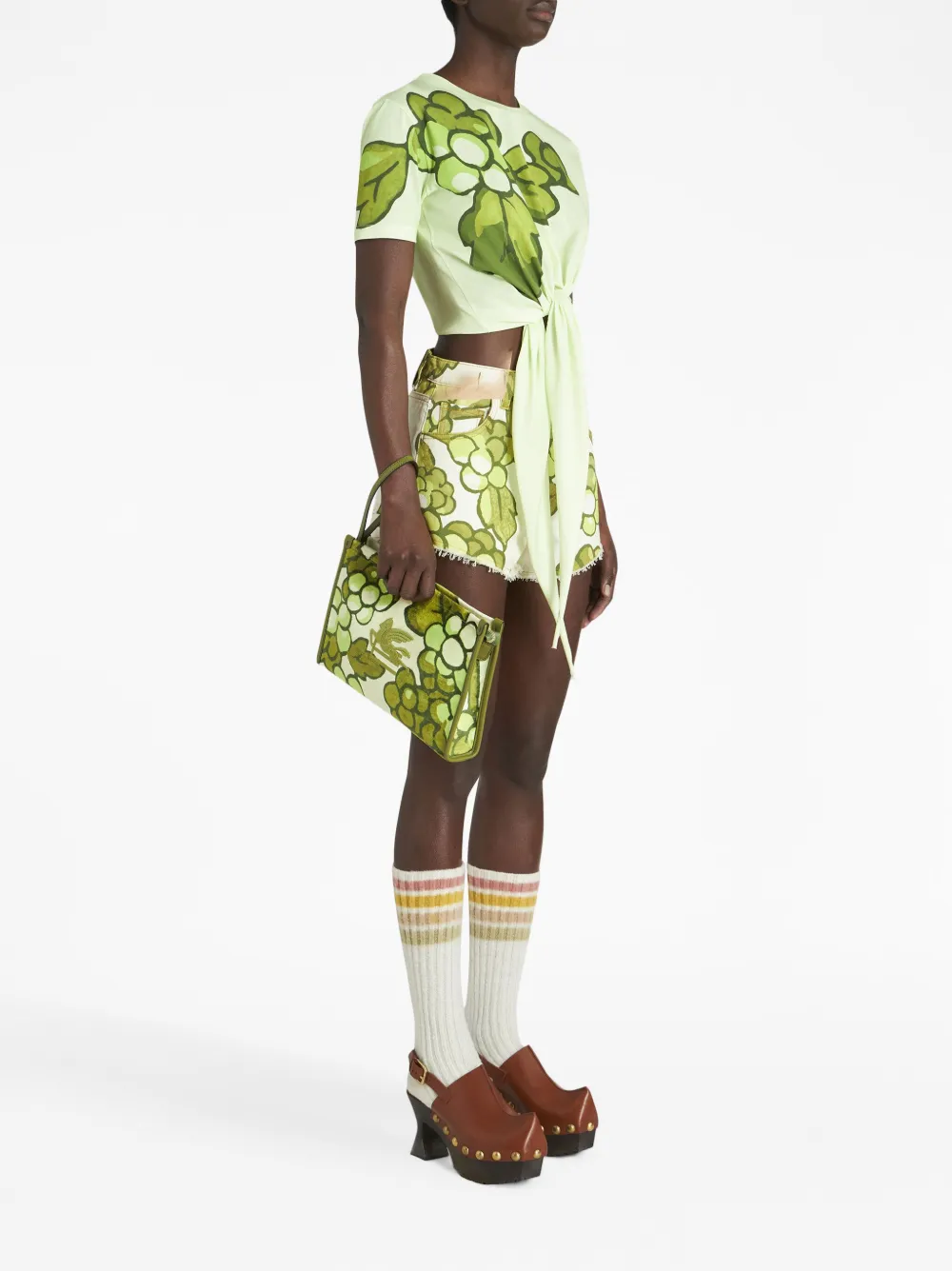 ETRO Berry-print velvet pouch - Groen