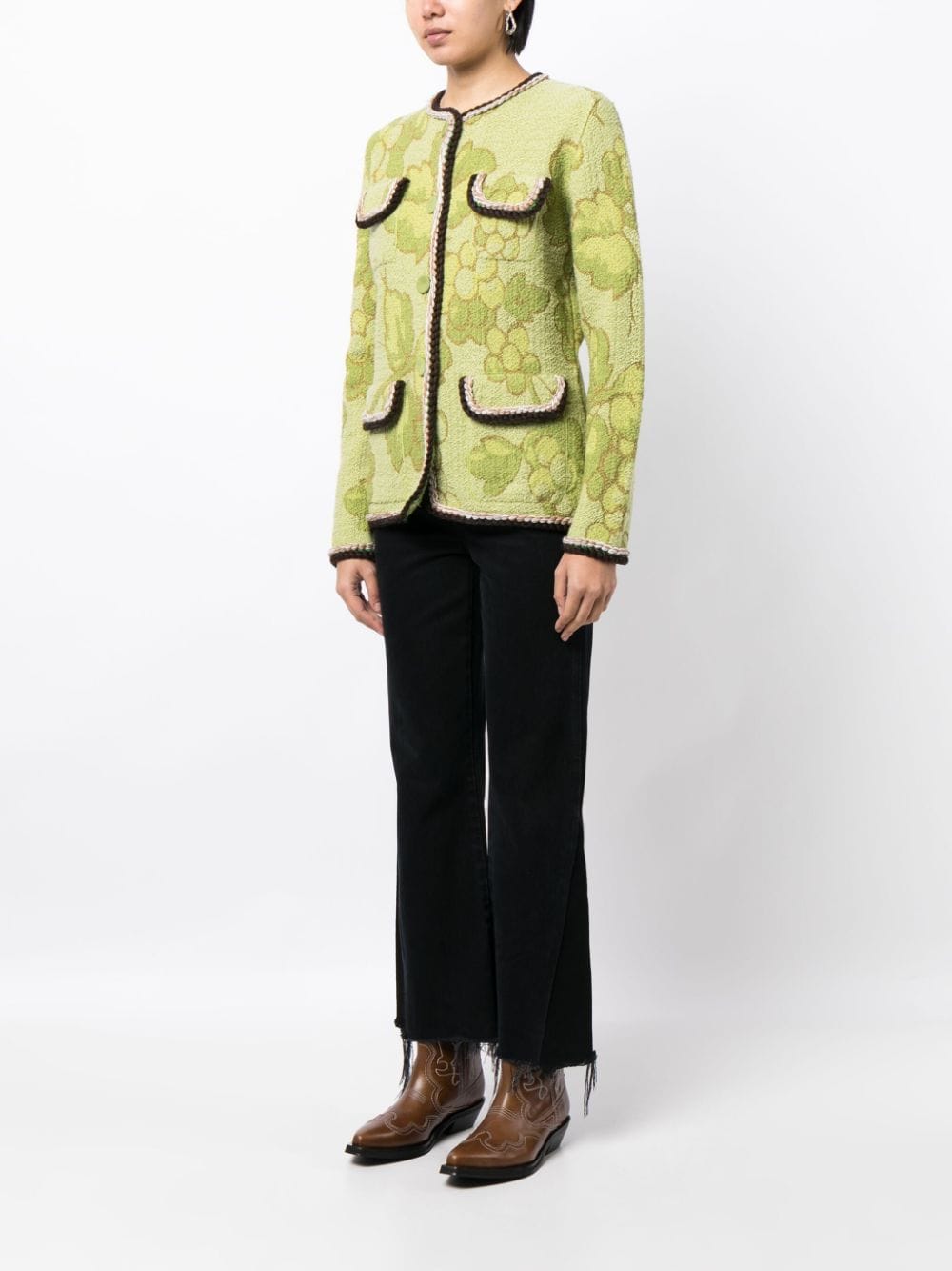 Shop Etro Classic Button-up Tweed Jacket In Green