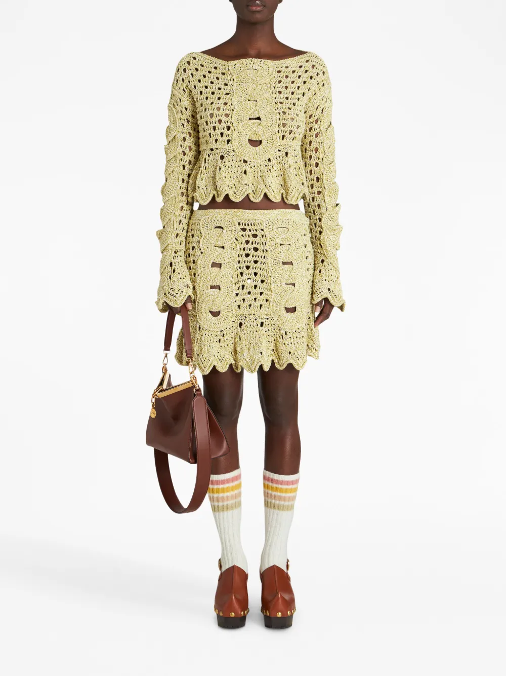ETRO crochet-knit silk miniskirt - Groen
