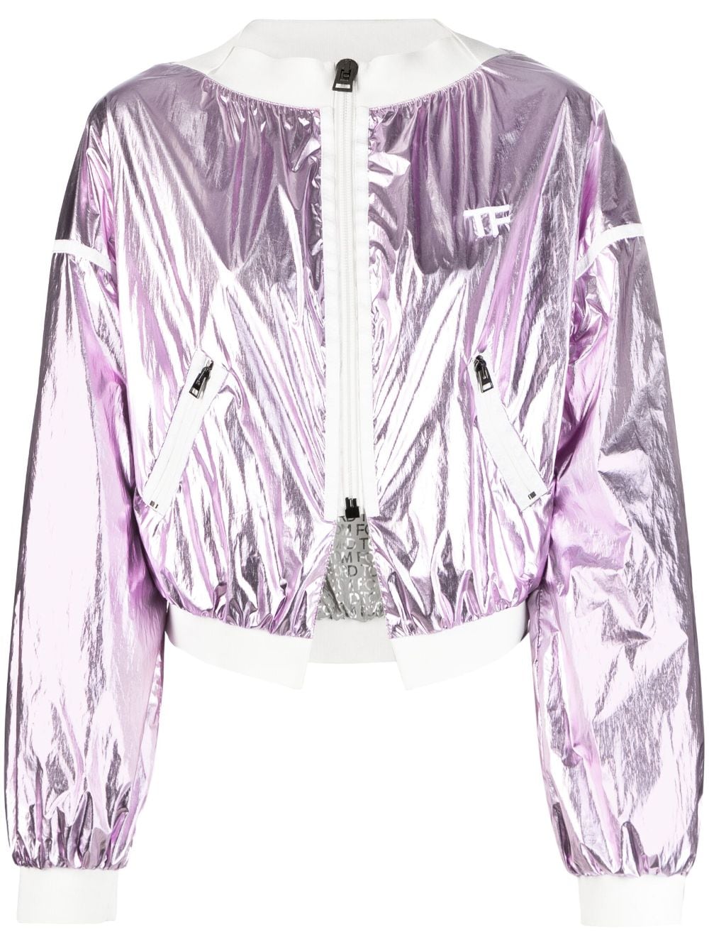 Shop Tom Ford Metallic Cropped Bomber Jacket In Pink