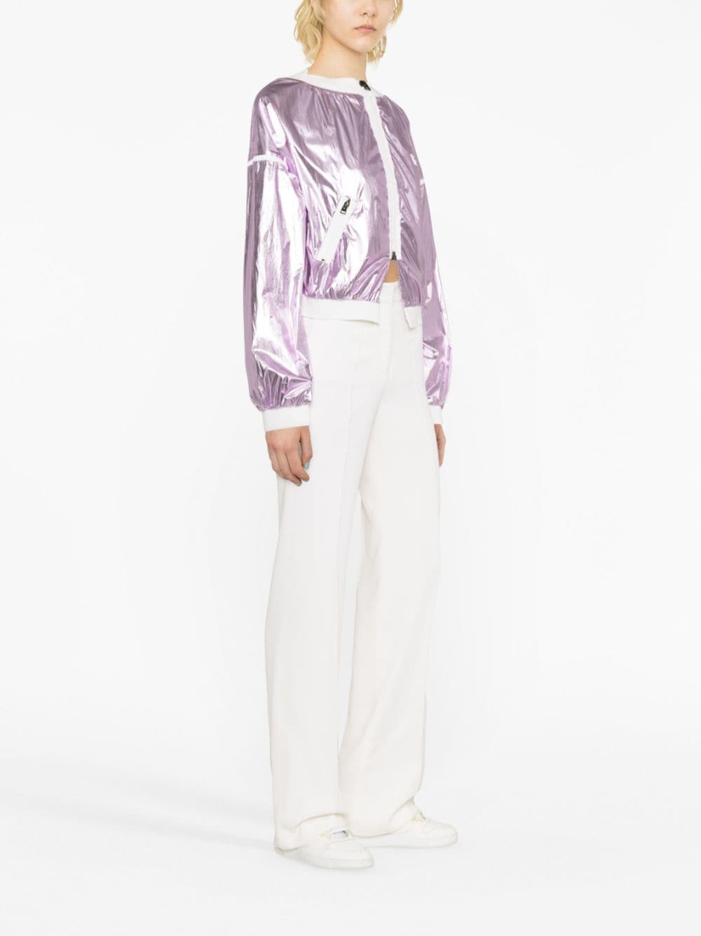Shop Tom Ford Metallic Cropped Bomber Jacket In Pink