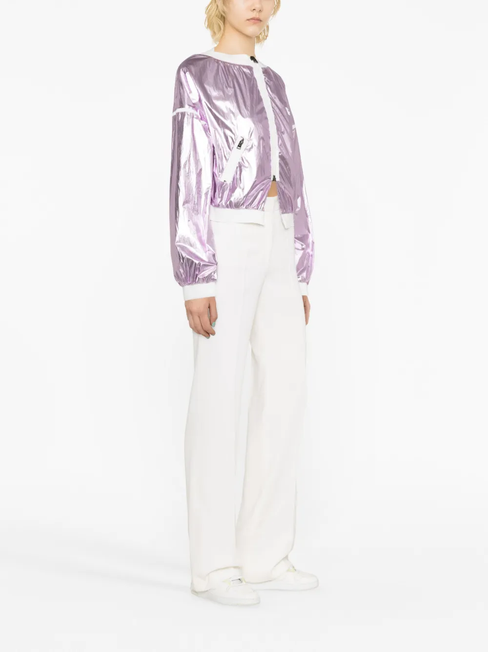 Tom Ford Metallic Laminated Technical Nylon Crop Track Jacket In Pink