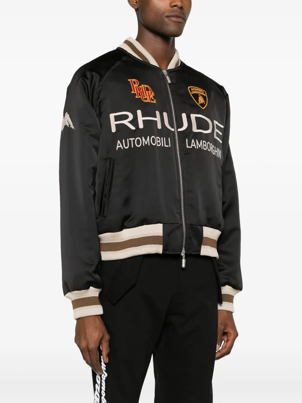 Shop Rhude X Lamborghini Satin Bomber Jacket In Black