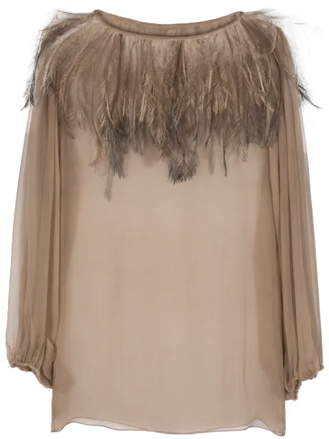 Dolce & Gabbana Pre-Owned 2000s feather-trim silk blouse
