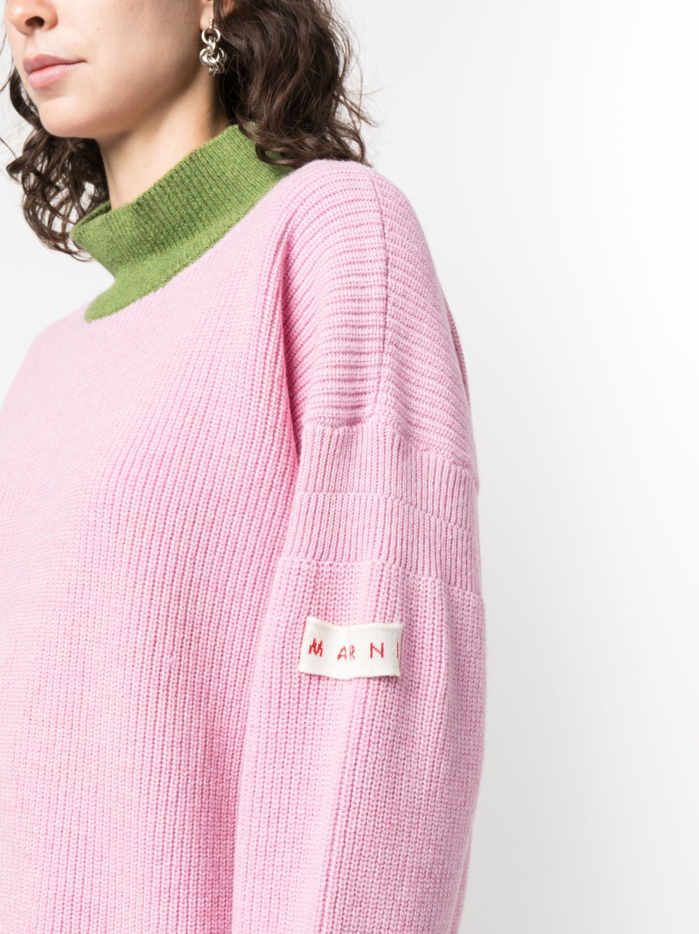 Shop Marni Asymmetric Raw-edge Ribbed Jumper In Pink