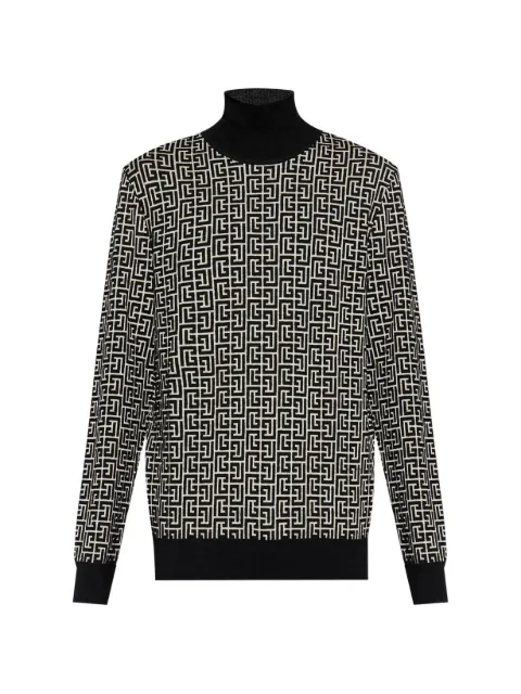 Balmain monogram-intarsia roll-neck jumper
