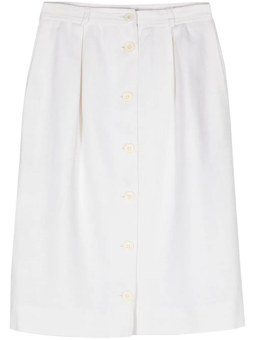 Pre-owned Valentino 1970s Button-up Linen Skirt In 白色