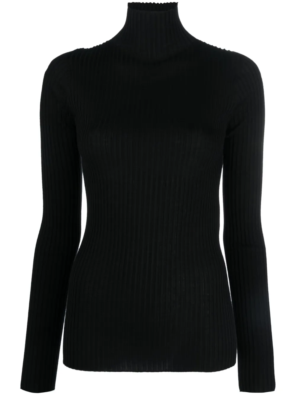 Jil Sander Funnel-neck Wool-silk Top In Black
