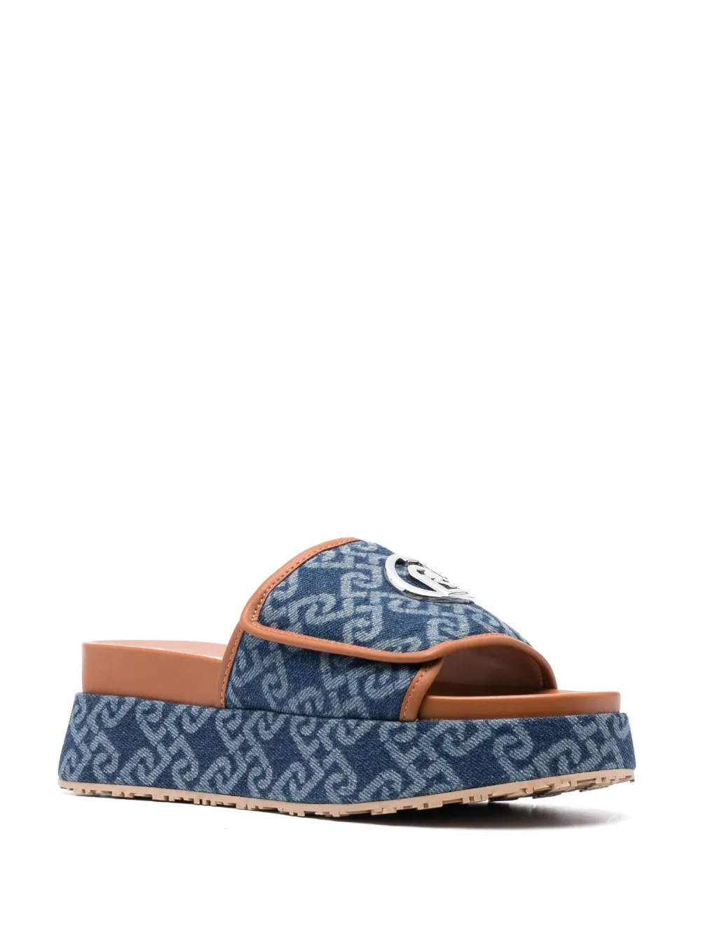 LIU JO Frida 26 monogram-print slides - Blauw