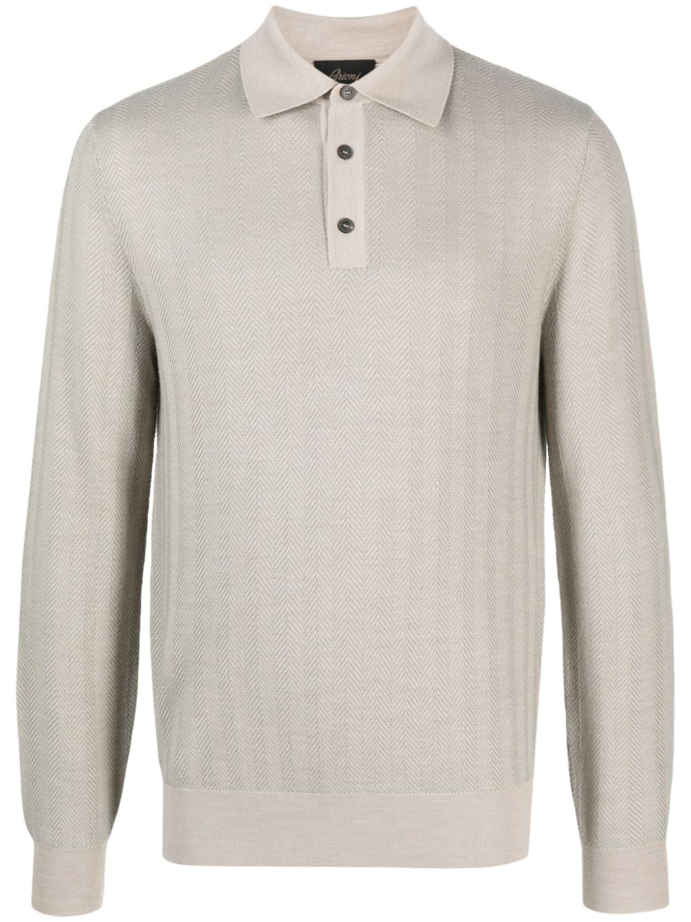 Brioni Long-sleeve Wool Polo Shirt In Neutrals