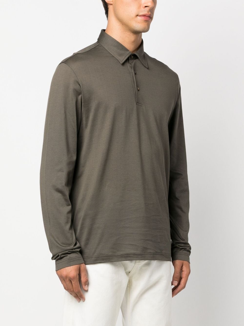 Shop Brioni Long-sleeve Silk-blend Polo Shirt In Green