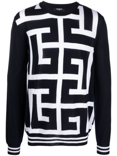 Balmain monogram-print merino wool jumper Men