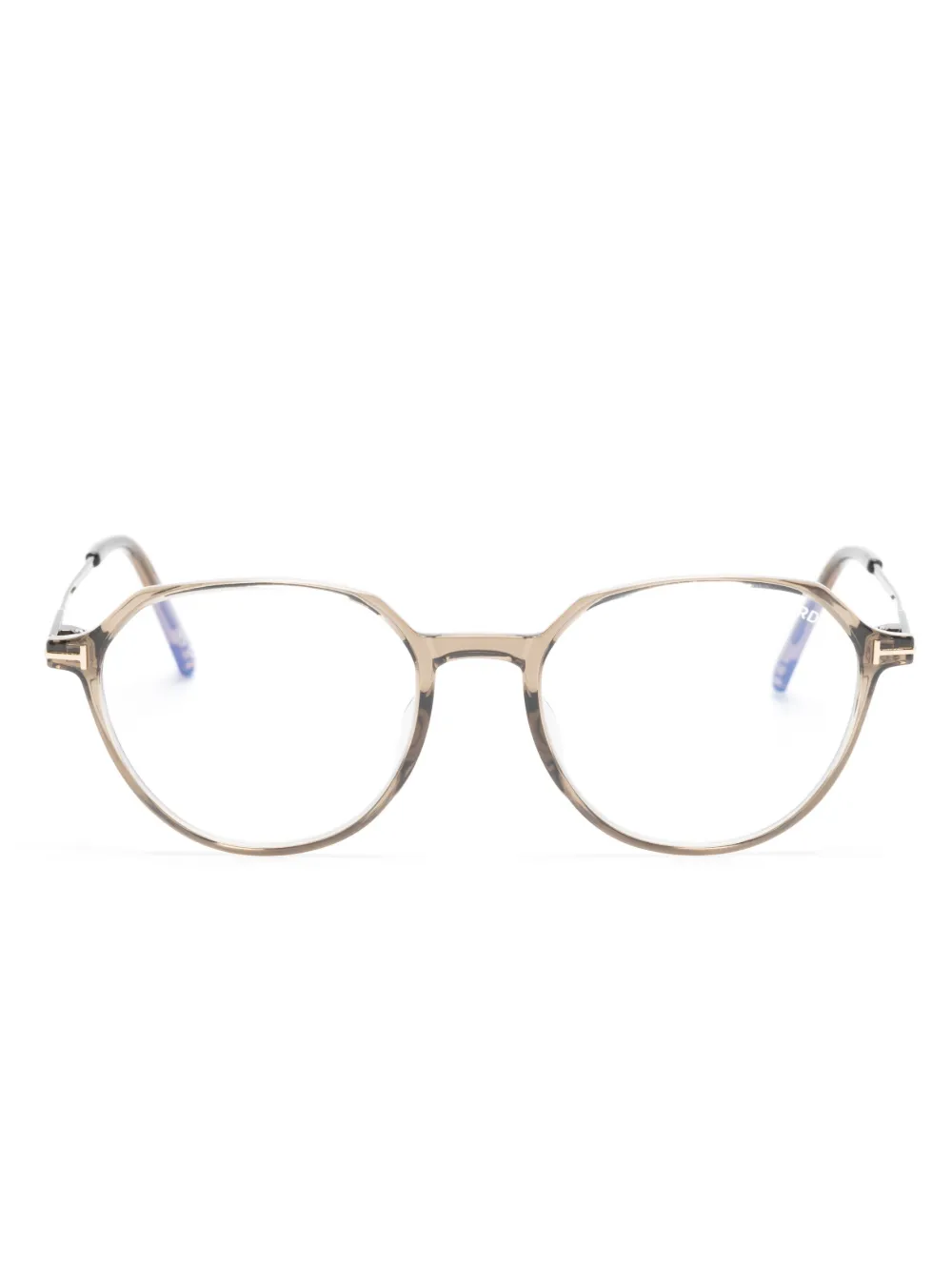 Tom Ford T-logo Round-frame Glasses In Brown