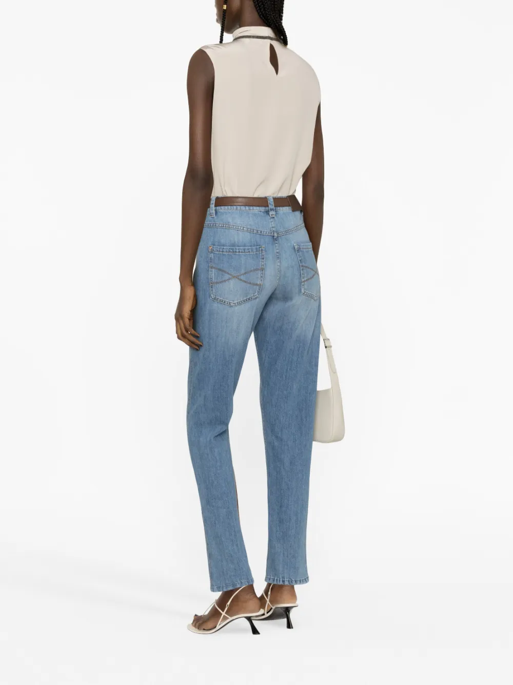 Brunello Cucinelli Bead Detail Silk Sleeveless Blouse In Neutrals