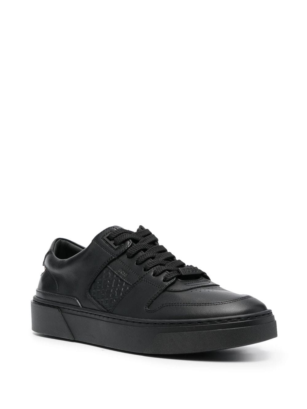 Shop Hugo Boss Debossed-logo Leather Sneakers In Black
