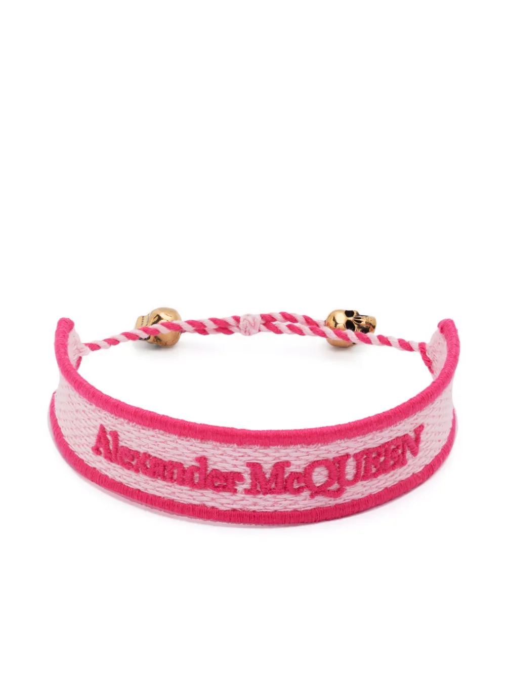 Alexander Mcqueen Skull-embellished Logo Bracelet In Rosa