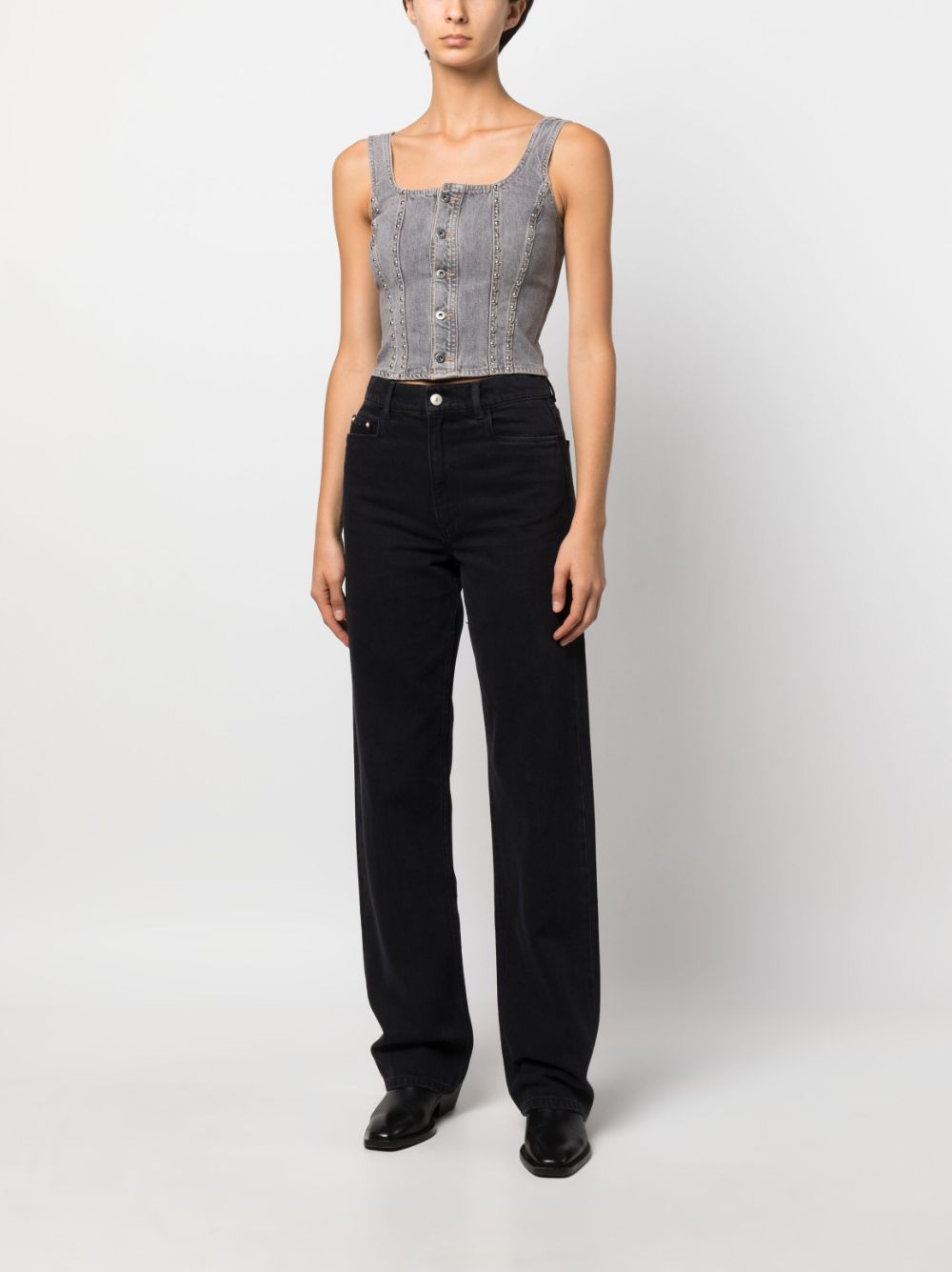 LIU JO stud-embellished denim crop top - Grijs