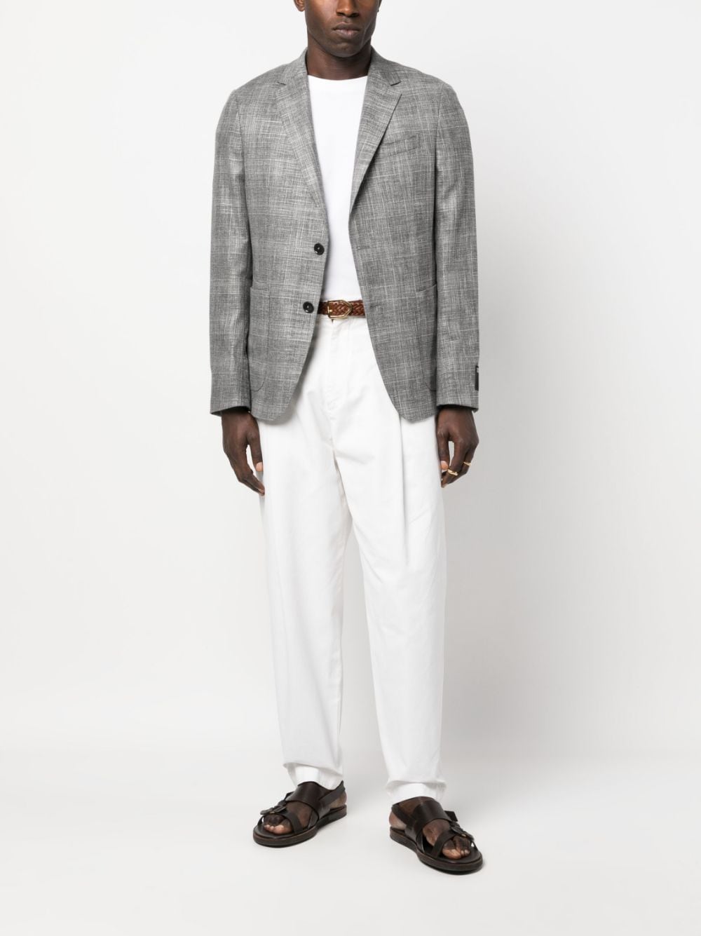 Shop Zegna Checked Single-breasted Blazer In Grey