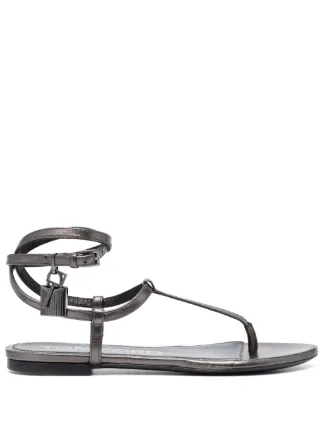 TOM FORD Padlock laminated-leather Flat Sandals | Grey