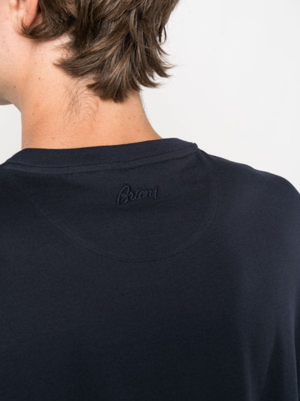 Brioni Knitwear 'Essential' Navy Blue Long-sleeved Polo Shirt