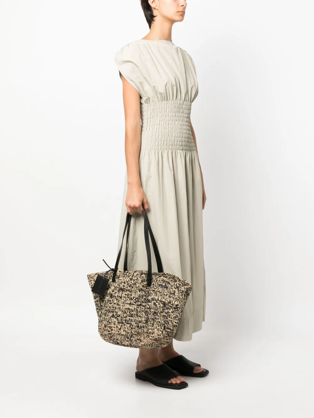 Manebi Raffia kleine shopper - Beige