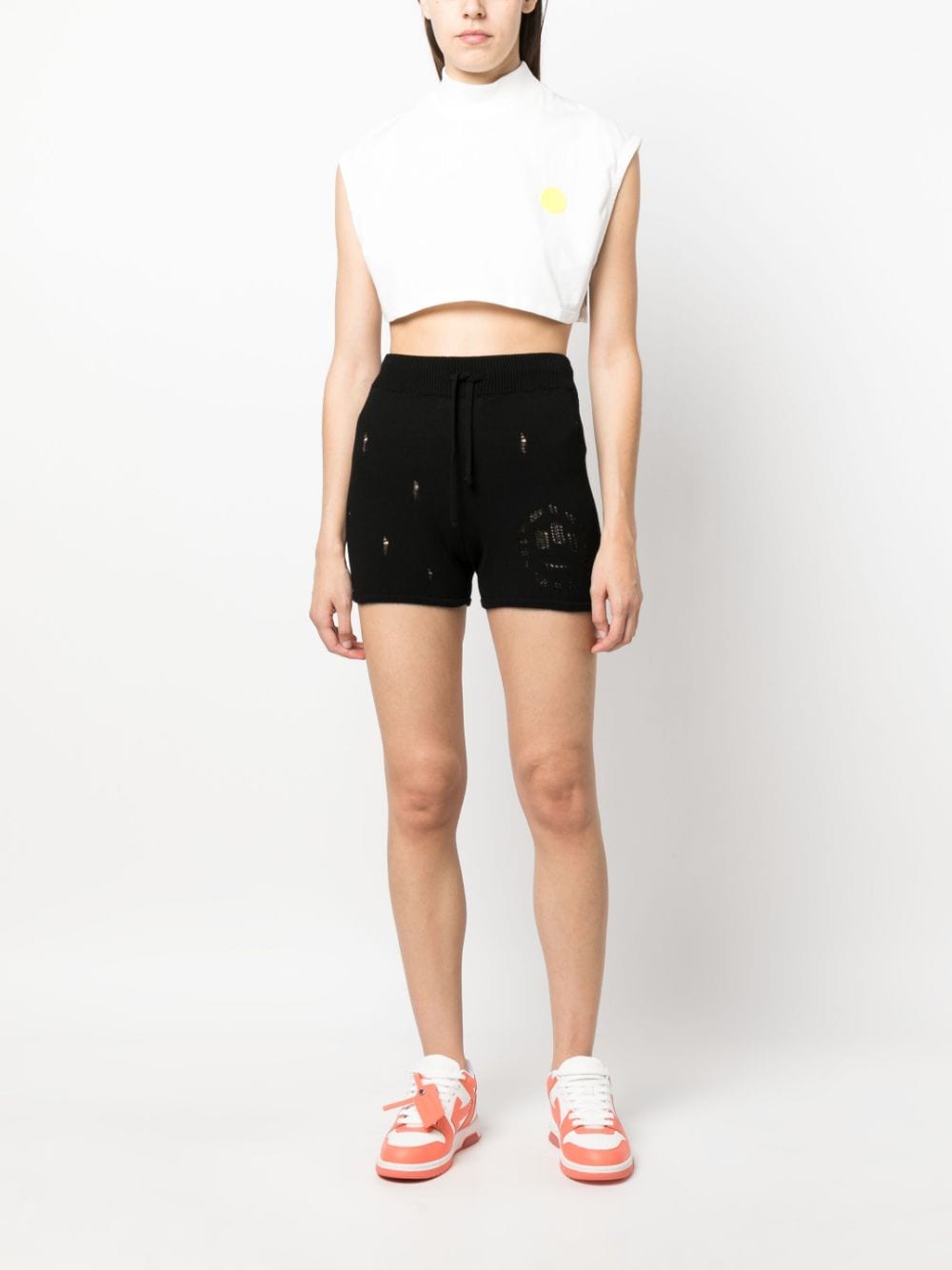 Shop Barrow Distressed-effect Knitted Shorts In Black
